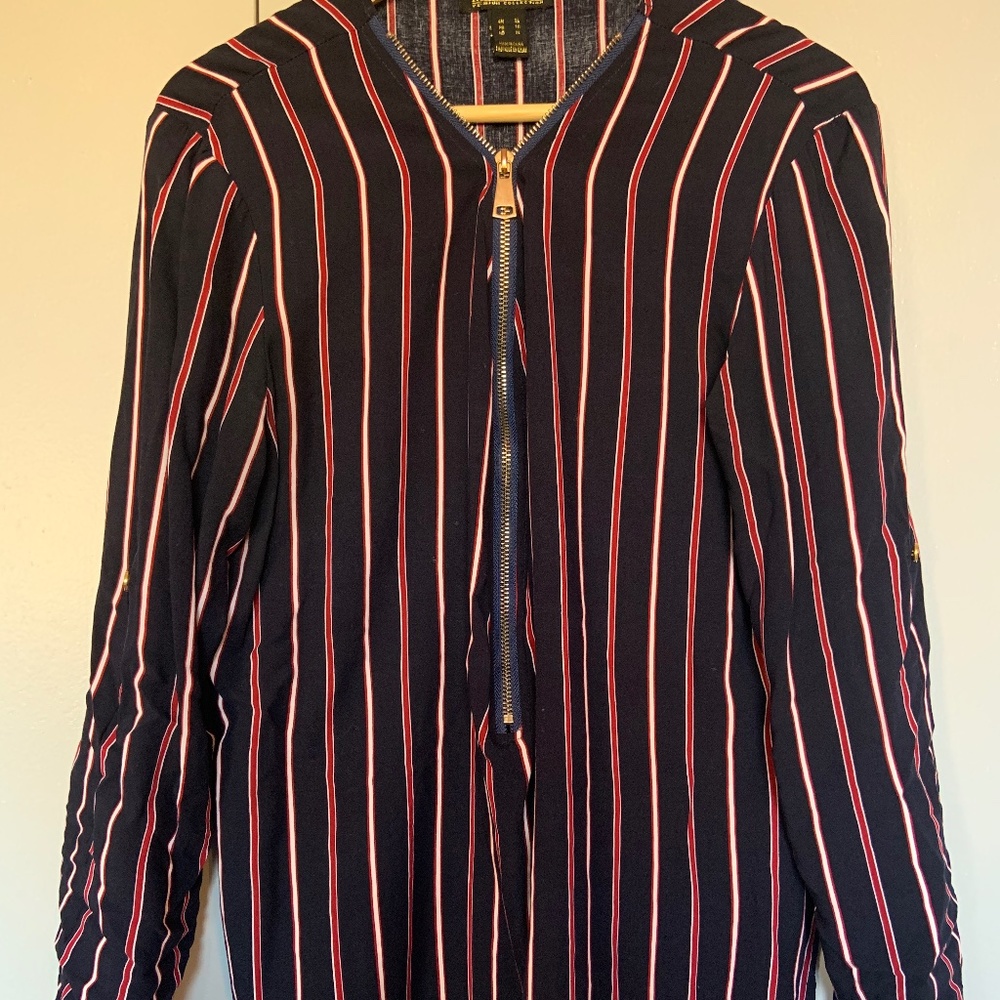 White, Blue and Red Blouse